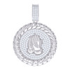 925 Sterling Silver Moissanite Medallion Cuban Link Praying Hand Pendant 1.57 CT