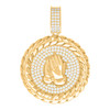 Yellow Gold Plated Moissanite Medallion Cuban Link Praying Hand Pendant 1.57 CT