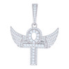 925 Sterling Silver Moissanite Wings Charm Tiered Flying Ankh Cross Pendant 1 CT