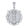 Sterling Silver Moissanite Religion Ivy Thorn Medallion Crucifix Pendant 2.58 CT