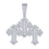 925 Sterling Silver Baguette Moissanite Halo Budded Triple Cross Pendant 3.36 CT
