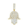 Yellow Gold Plated Baguette Moissanite Symbol Charm Hamsa Hand Pendant 3.77 CT
