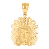 Genuine 10K Yellow Gold Diamond Cut Nativity Charm Native Indian Chief Pendant