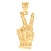 Genuine 10K Yellow Gold Unisex Diamond Cut Charm Victory Hand Peace Sign Pendant