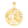 Genuine 10K Yellow Gold Unisex Diamond Cut 1.15" Charm World Map Globe Pendant