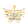 Genuine 10K Two Tone Gold Women's D/C Insect Charm Filigree Butterfly Pendant