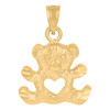 Genuine 10K Yellow Gold Women's Diamond Cut Charm Open Heart Teddy Bear Pendant