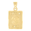 10K Yellow Gold Textured Rectangle Frame w/ Face IT'S A BOY Medallion Pendant