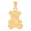 Real 10K Yellow Gold Women's Textured Charm Diamond Cut Heart Teddy Bear Pendant