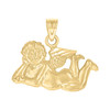 Genuine 10K Yellow Gold Women's Textured Charm Diamond Cut Laying Angel Pendant