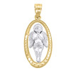 Genuine 10K Two Tone Gold Textured Oval Frame Medallion Praying Angel Pendant
