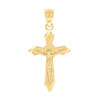 Real 10K Yellow Gold Unisex 1" Charm Textured Pointed Cross Crucifix Pendant