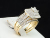 Ladies 14K Yellow Gold Princess Diamond Engagement Ring Halo Wedding Bridal Set