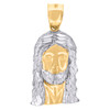 Real 10K Two Tone Gold Mens Religious 1.15" Charm Diamond Cut Jesus Face Pendant