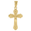 Genuine 10K Yellow Gold 1" Charm Textured Budded Cross Jesus Crucifix Pendant