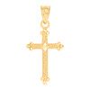 Genuine 10K Yellow Gold 0.95" Charm Diamond Cut Textured Budded Cross Pendant
