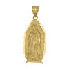 Genuine 10K Yellow Gold 1.25" Religious Charm Diamond Cut Lady Guadalupe Pendant