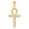 Genuine 10K Two Tone Gold 1.30" Charm D/C Bead Edge Egyptian Ankh Cross Pendant