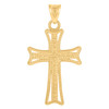 Genuine 10K Two Tone Gold 1.40" Charm Diamond Cut Beaded Curved Cross Pendant