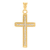 Real 10K Two Tone Gold 1.70" Religious Charm D/C Beveled & Beaded Cross Pendant
