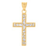 Genuine 10K Two Tone Gold 1.50" Religious Charm Diamond Cut Nugget Cross Pendant
