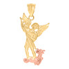 Genuine 10K Two Tone Gold 1.60" Religious Charm Rose Tone St. Michael Pendant
