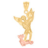 Genuine 10K Two Tone Gold 1.60" Religious Charm Rose Tone St. Michael Pendant