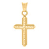 Genuine 10K Yellow Gold 0.60" Charm Diamond Cut Center Rounded Cross Pendant