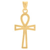 Genuine 10K Yellow Gold 1.65" Religious Charm Bead Textred Ankh Cross Pendant