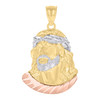Real 10K Tri Color Gold 1.35" Charm Diamond Cut Thorn Crown Jesus Face Pendant