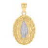 Genuine 10K Two Tone Gold 1.10" Oval Charm Medallion D/C Lady Guadalupe Pendant