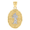 Genuine 10K Two Tone Gold 1.10" Charm Oval Medallion D/C St. Christopher Pendant