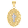 Genuine 10K Two Tone Gold 1.10" Charm Oval Medallion D/C St. Benedict Pendant