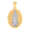 Genuine 10K Two Tone Gold 1.10" Oval Medallion Religious Lady Guadalupe Pendant