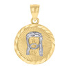 Genuine 10K Two Tone Gold 1.15" Charm Diamond Cut Jesus Face Medallion Pendant