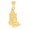 Genuine 10K Yellow Gold 1" Religious Satin & Diamond Cut Praying Hands Pendant