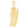 Real 10K Yellow Gold 1.50" Religious Charm Diamond Cut Standing St. Jude Pendant