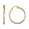 10K Tri-Color Gold Women's D/C Twisted Tube 2.5mm Hoop Earrings | 10mm to 25mm