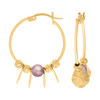 10K Yellow Gold Women's 20mm D/C Dangler Plate & Pink Bead Hinged Hoop Earrings