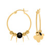 10K Yellow Gold Women's 20mm D/C Dangle Flower & Black Bead Hinged Hoop Earrings