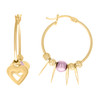 10K Yellow Gold Women's 20mm D/C Dangle Heart & Purple Bead Hinged Hoop Earrings