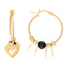 10K Yellow Gold Women's 20mm D/C Dangler Heart & Black Bead Hinged Hoop Earrings