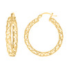 10K Yellow Gold Women's 5mm x 30mm D/C Leaf Milgrain Hollow Round Hoop Earrings