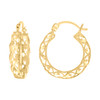 10K Yellow Gold Women's 5mm x 20mm D/C Leaf Milgrain Hollow Round Hoop Earrings