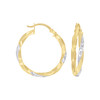 10K Two Tone Gold Womens 3mm x 25mm D/C Square Tube Twisted Hinged Hoop Earrings