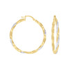 10K Two Tone Gold Womens 3mm x 35mm D/C Square Tube Twisted Hinged Hoop Earrings