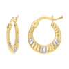 10K Two Tone Gold Women's 16mm Fancy Puffed Scalloped Scale Hinged Hoop Earrings
