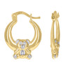 10K Two Tone Gold Women's 24mm x 18mm Polished Puffed Round Bear Hoop Earrings