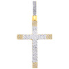 10K Yellow Gold Real Diamond Men's Charm Cuban Link Center Cross Pendant 7/8 CT