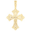 10K Yellow Gold Diamond Charm Jesus Crown Pointed Cross Crucifix Pendant 2.20 CT